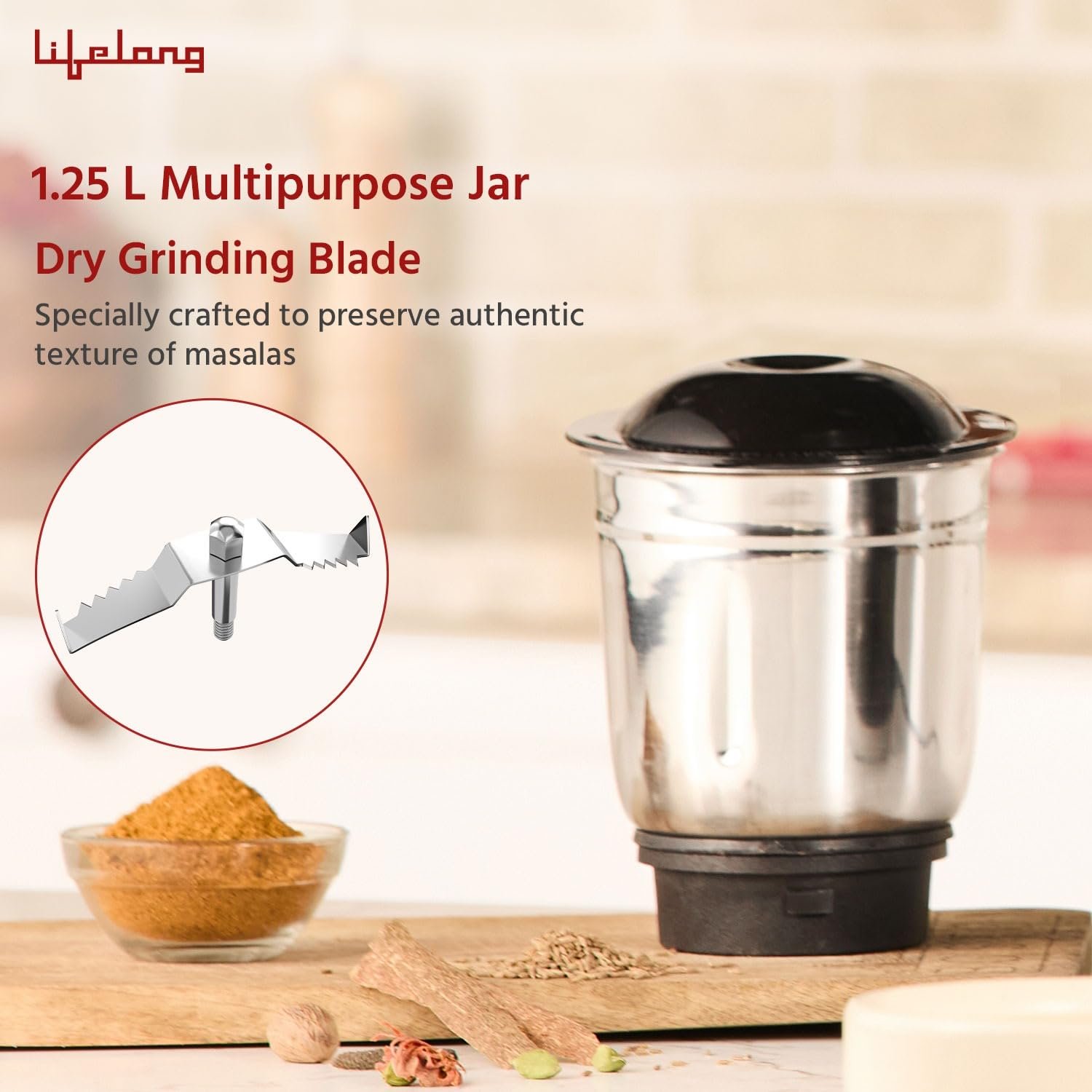 Lifelong LLMG23 Power Pro 500-Watt Mixer Grinder with 3 Jars (Liquidizing, Wet Grinding and Chutney Jar), Stainless Steel blades, 1 Year Warranty - View 7