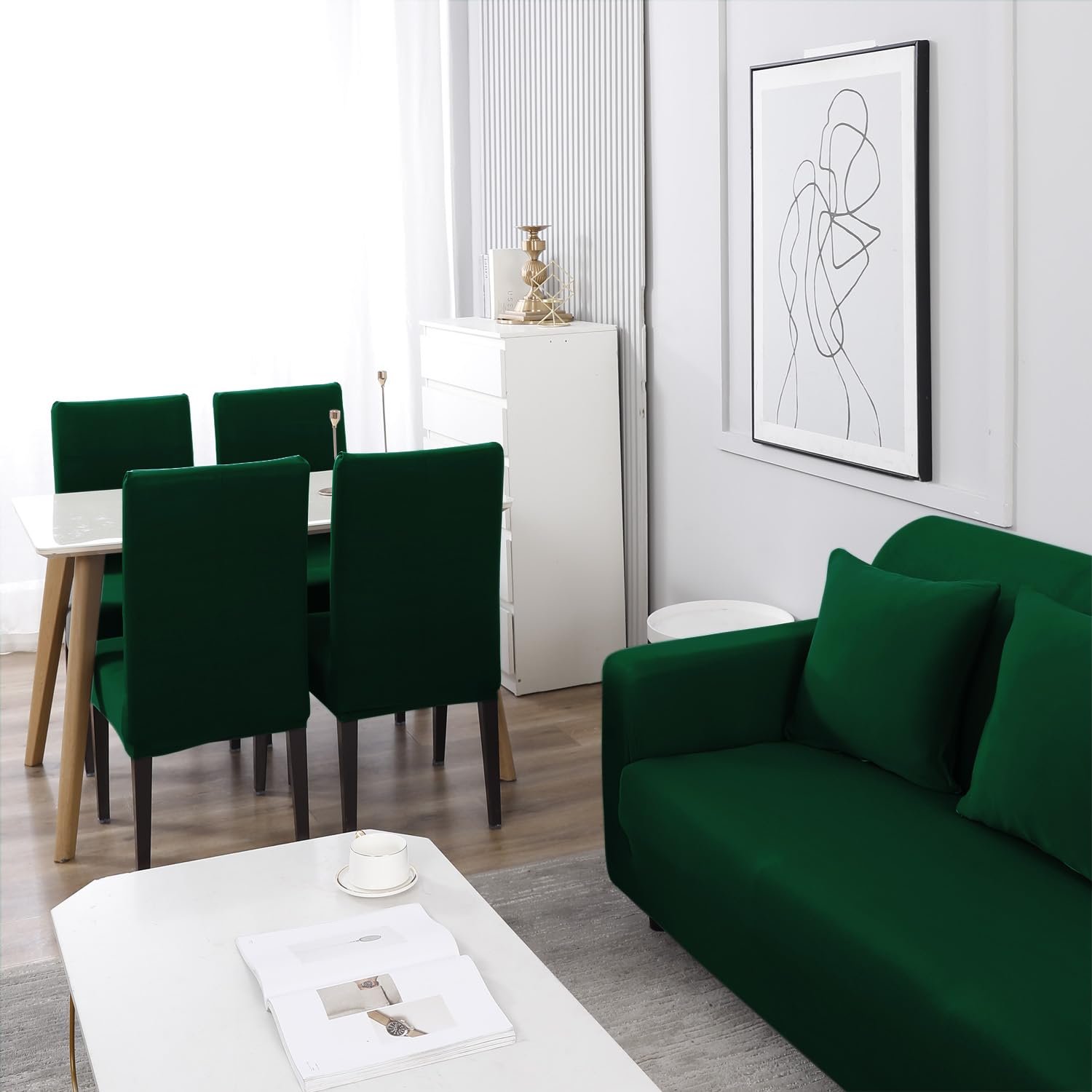 HOKIPO Printed 5 Seater Fully Covered Sofa Cover in 3 Seater and 2 Seater Configuration, Bottle Green (AR-4278-E25 + AR-4279-E25) - View 4